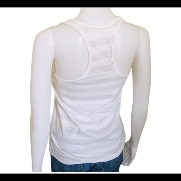 STRONG AS A MOTHER Stripe Tank Top With Scoop Neck & Racer Back Grey Size Medium - Picture 3 of 12